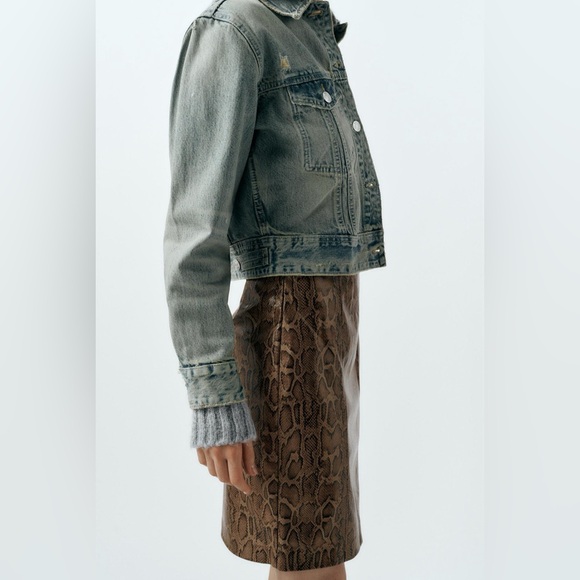 (#133)ZARA Faux Leather Oversized Snakeskin Print Skirt - Picture 3 of 9